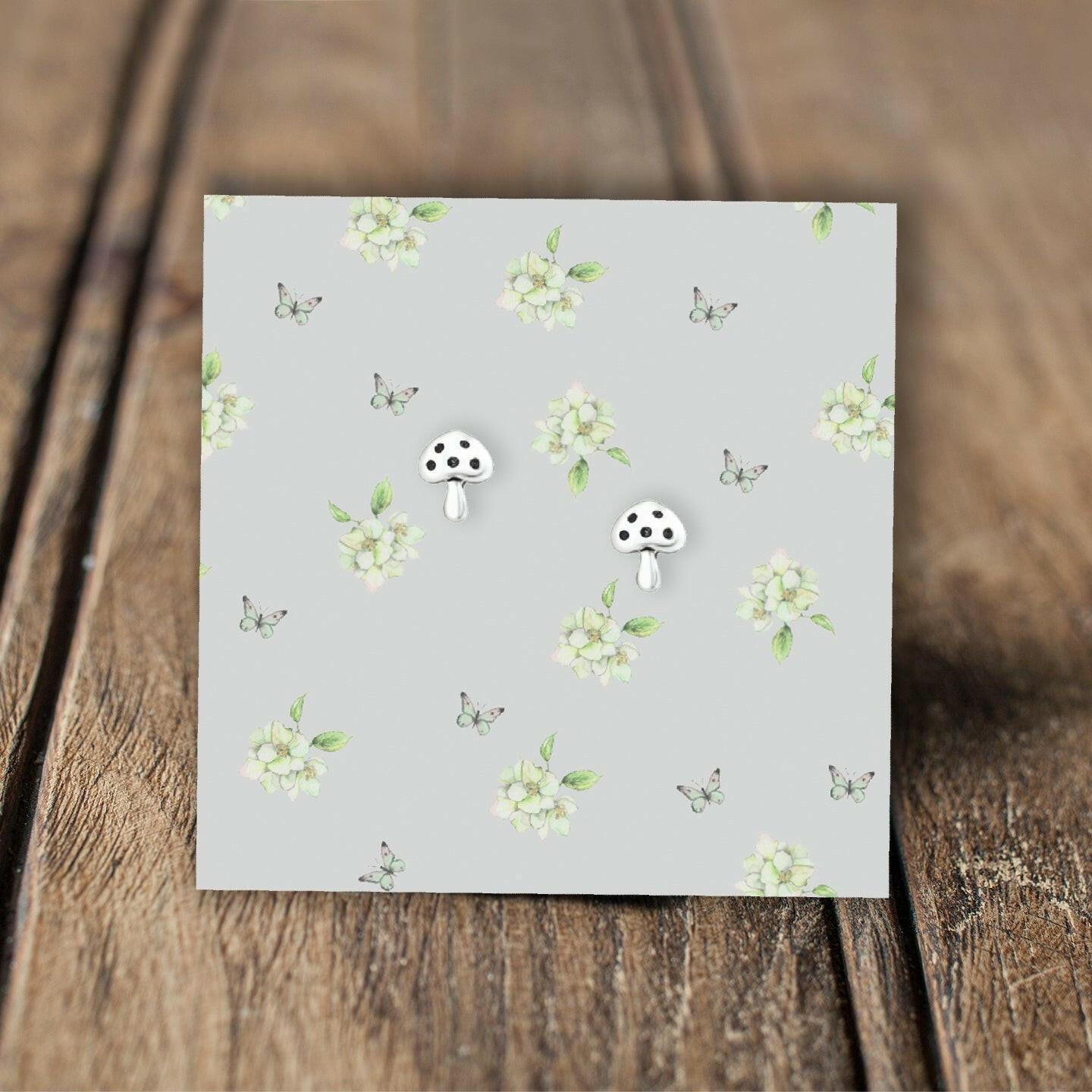 Silver Stud Earrings | Hypoallergenic Lightweight Sterling Silver Toadstool Design - Crumble and Core