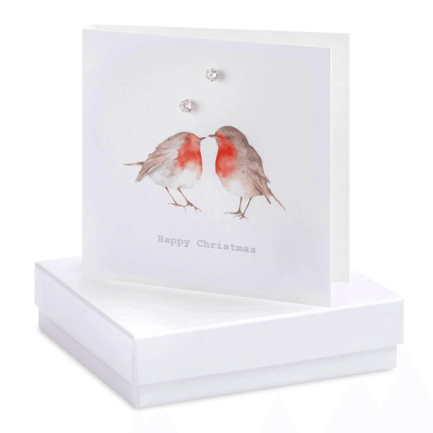 Sterling Silver Stud Earrings on Robins Christmas Card - Boxed Gift - Christmas Card - Crumble and Core