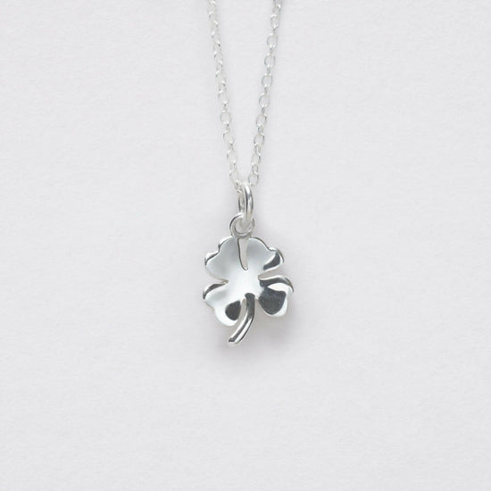 Silver Necklace - Clover Lucky Charm - Good Luck Gift Card - Crumble and Core