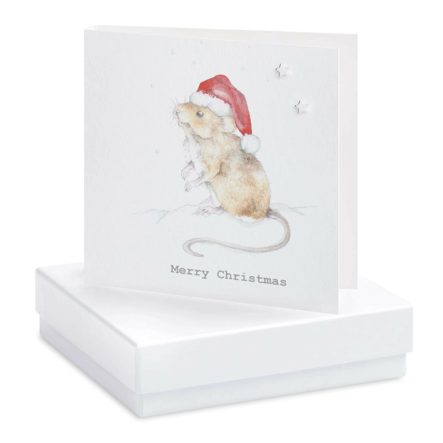 Sterling Silver Star Stud Earrings with Christmas Mouse Card - Boxed Gift Card Included - Crumble and Core