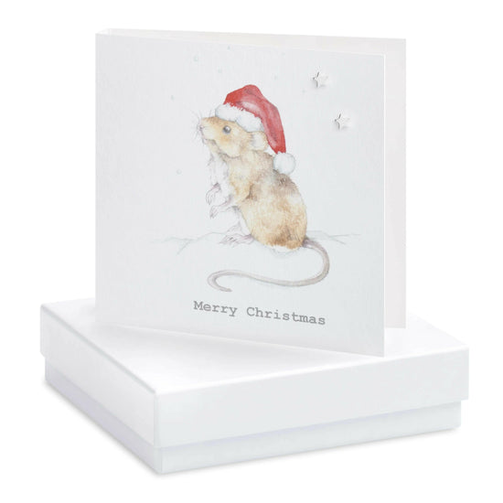 Sterling Silver Star Stud Earrings with Christmas Mouse Card - Boxed Gift Card Included - Crumble and Core