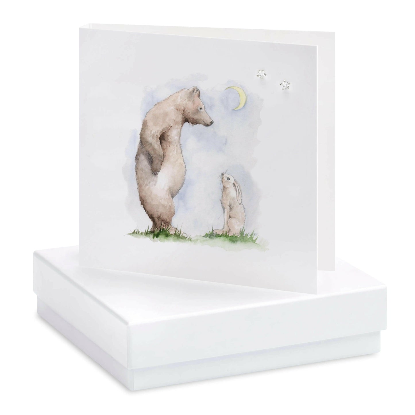 Sterling Silver Stud Earrings on Adorable Bear and Hare Card - Crumble and Core
