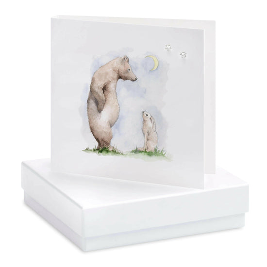 Sterling Silver Stud Earrings on Adorable Bear and Hare Card - Crumble and Core