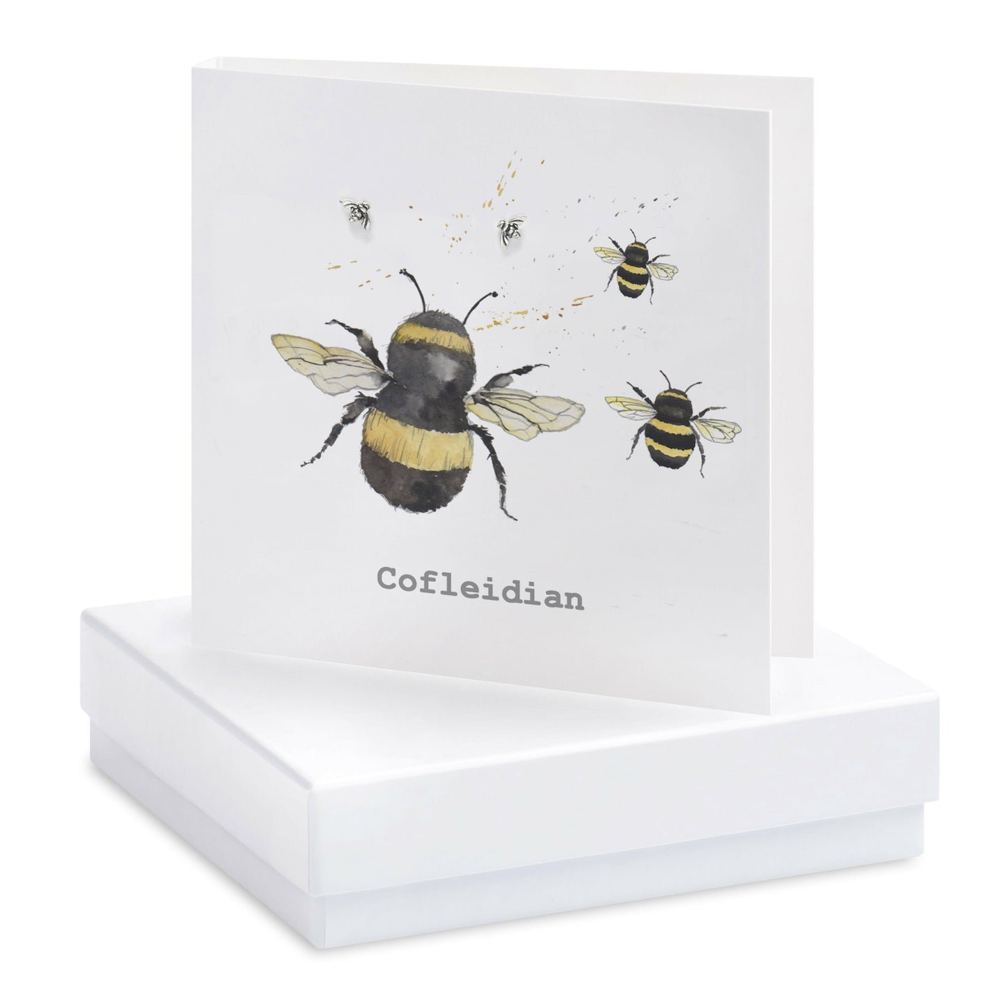 Sterling Silver Bee Stud Earrings on Welsh Card - Unique Welsh Gift - Crumble and Core