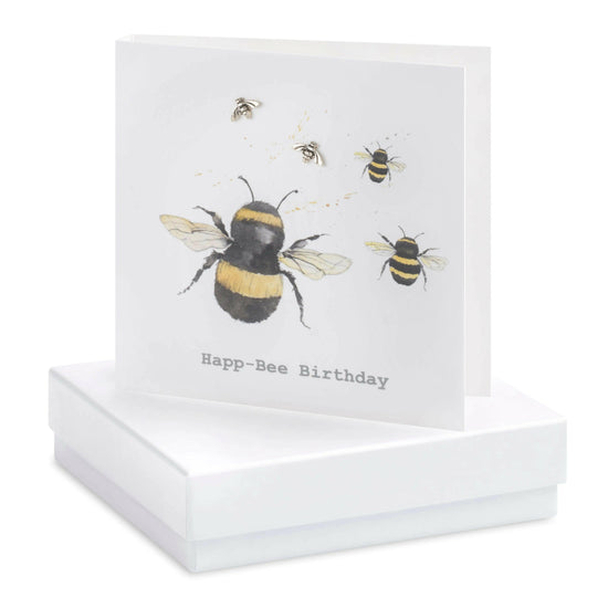 Bee Sterling Silver Stud Earrings Gifted in Boxed Birthday Card - Perfect for Celebrations - Crumble and Core