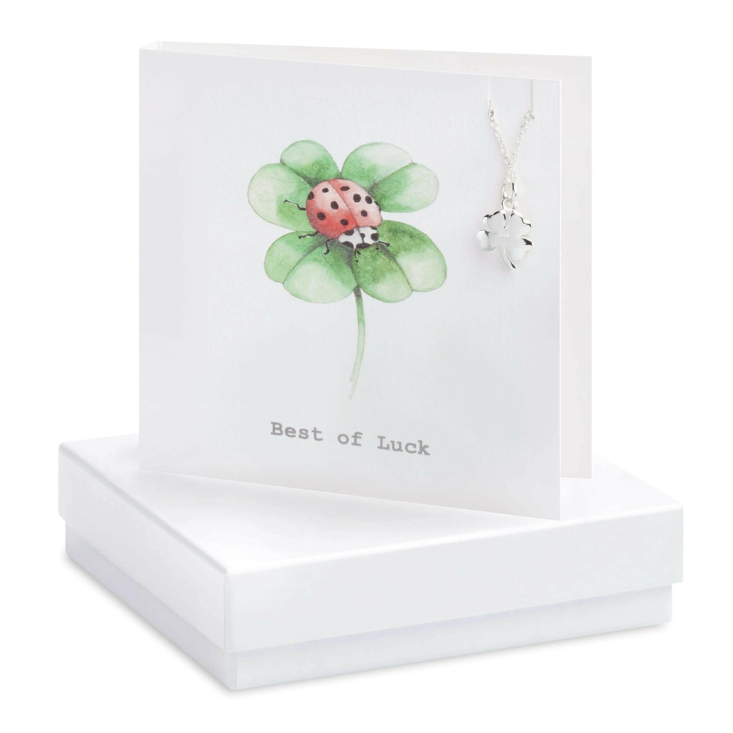 Silver Necklace - Clover Lucky Charm - Good Luck Gift Card - Crumble and Core