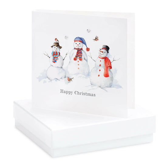 Sterling Silver Stud Earrings - Christmas Snowmen Card in Box - Gift for Her - Crumble and Core