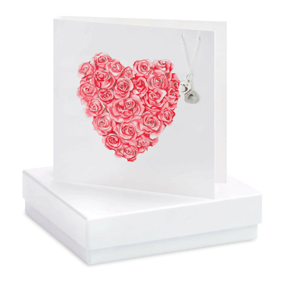 Silver Heart Locket Pendant Necklace Gift Set with Box Rose Greeting Card - Crumble and Core