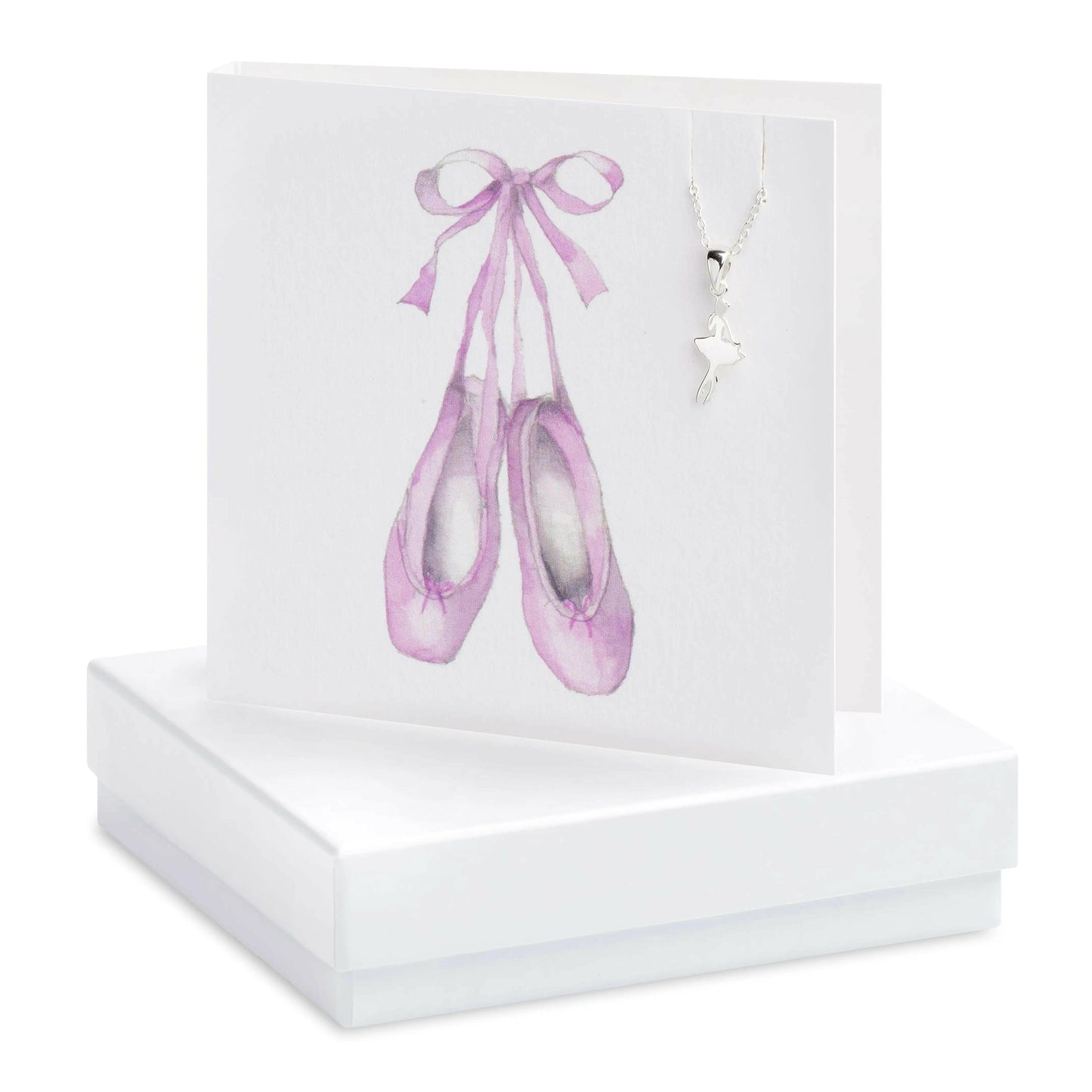 Stunning Sterling Silver Ballerina Pendant Necklace Gift Set with Ballet Shoe Greeting Card Gift Box - Crumble and Core