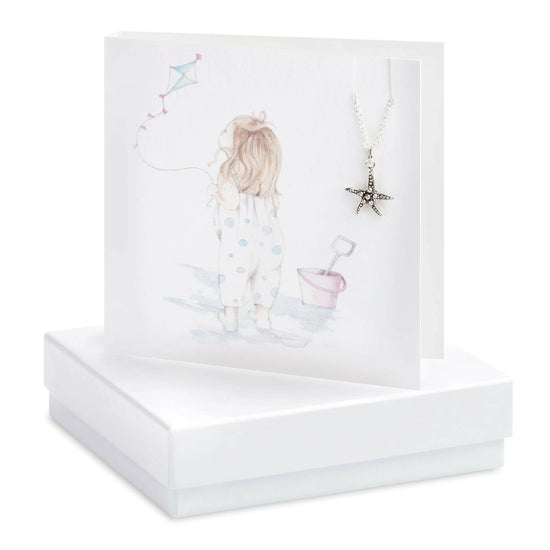 Starfish Pendant Necklace Gift Set - Sterling Silver with Greeting Card and Box - Perfect for Beach Lovers - Crumble and Core