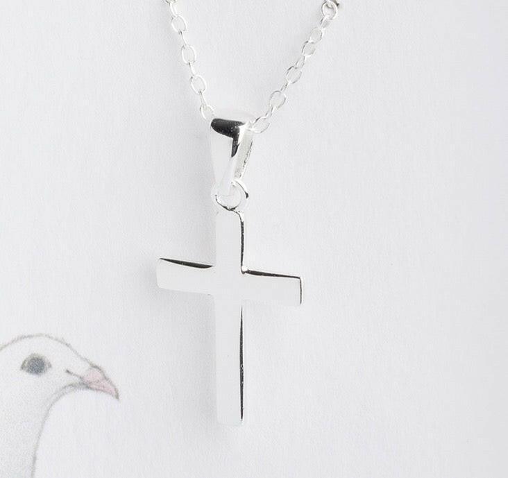 Sterling Silver Cross Pendant Necklace Gift Set with Dove Greeting Card - Religious Keepsake - Crumble and Core