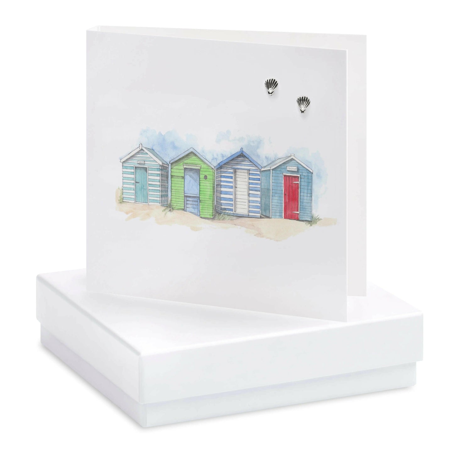 Sterling Silver Shell Stud Earrings on Beach Huts Card - Perfect Gift Boxed with Card Included - Crumble and Core