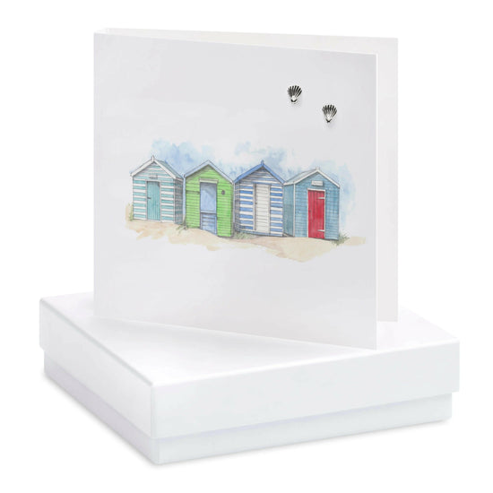 Sterling Silver Shell Stud Earrings on Beach Huts Card - Perfect Gift Boxed with Card Included - Crumble and Core