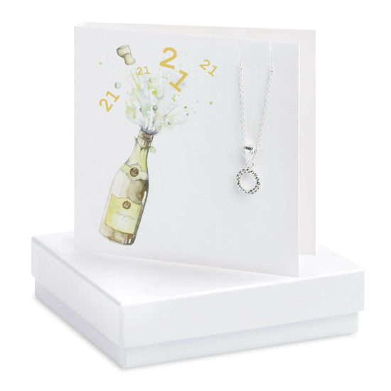 Sterling Silver CZ Pendant Necklace - Ideal Gift Set for 21st Birthday - Includes Gift Box Greeting Card - Crumble and Core