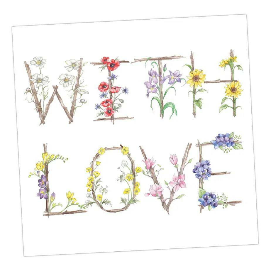 Thank you Thinking of You Card - With Love Floral Letter Alphabet Design Card - Crumble and Core