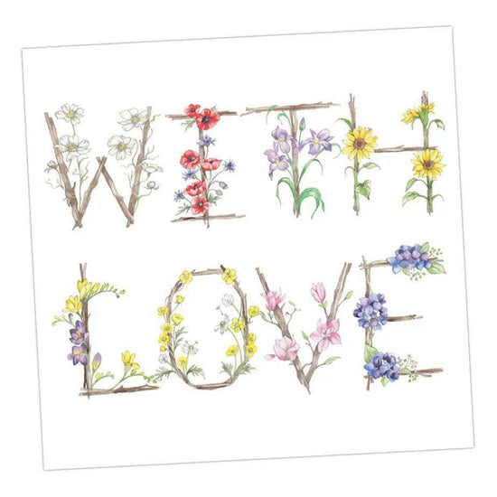 Thank you Thinking of You Card - With Love Floral Letter Alphabet Design Card - Crumble and Core