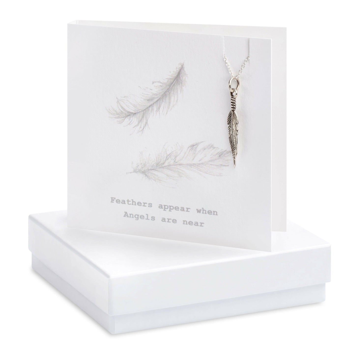 Sterling Silver Feather Pendant Necklace Gift Set - Includes Gift Box Greeting Card - Crumble and Core