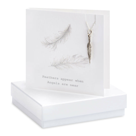 Sterling Silver Feather Pendant Necklace Gift Set - Includes Gift Box Greeting Card - Crumble and Core