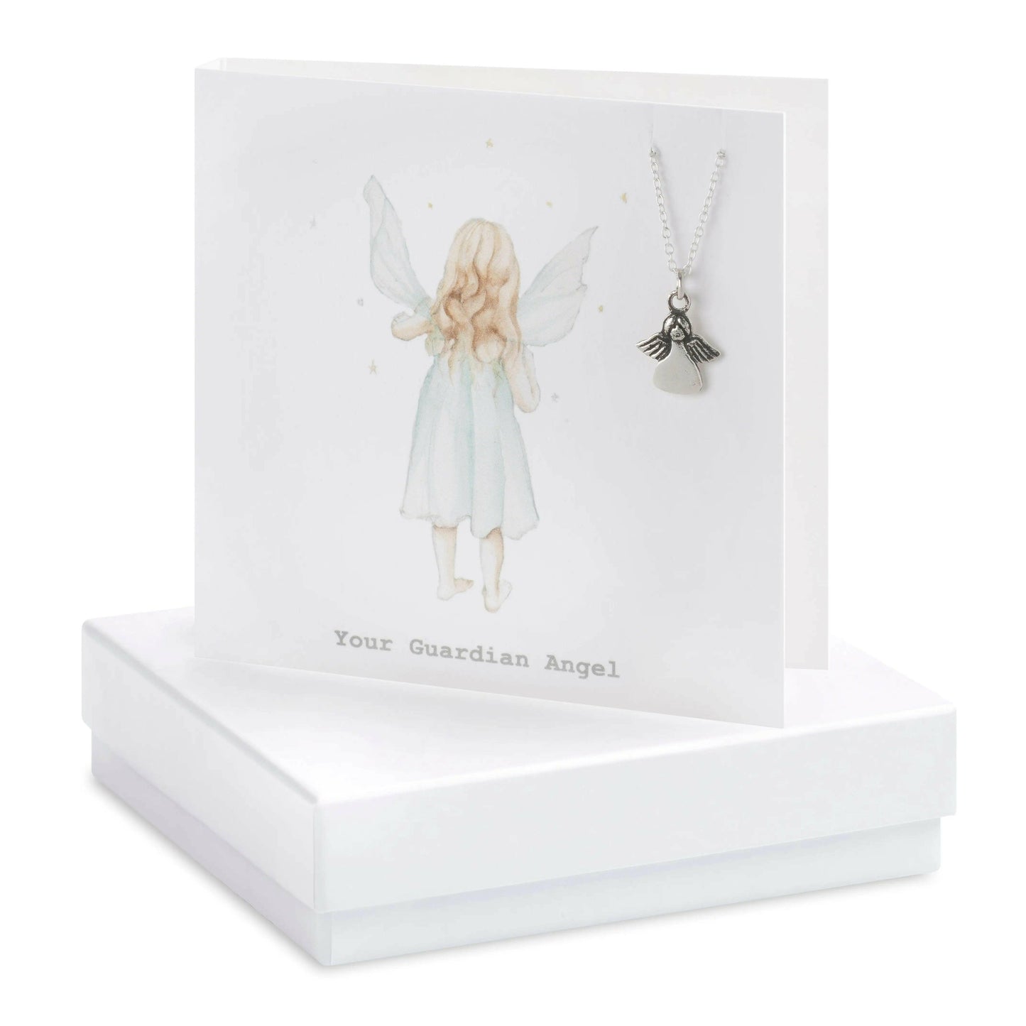 Sterling Silver Angel Pendant Necklace Gift Set with Gift Box Guardian Angel Card - Crumble and Core