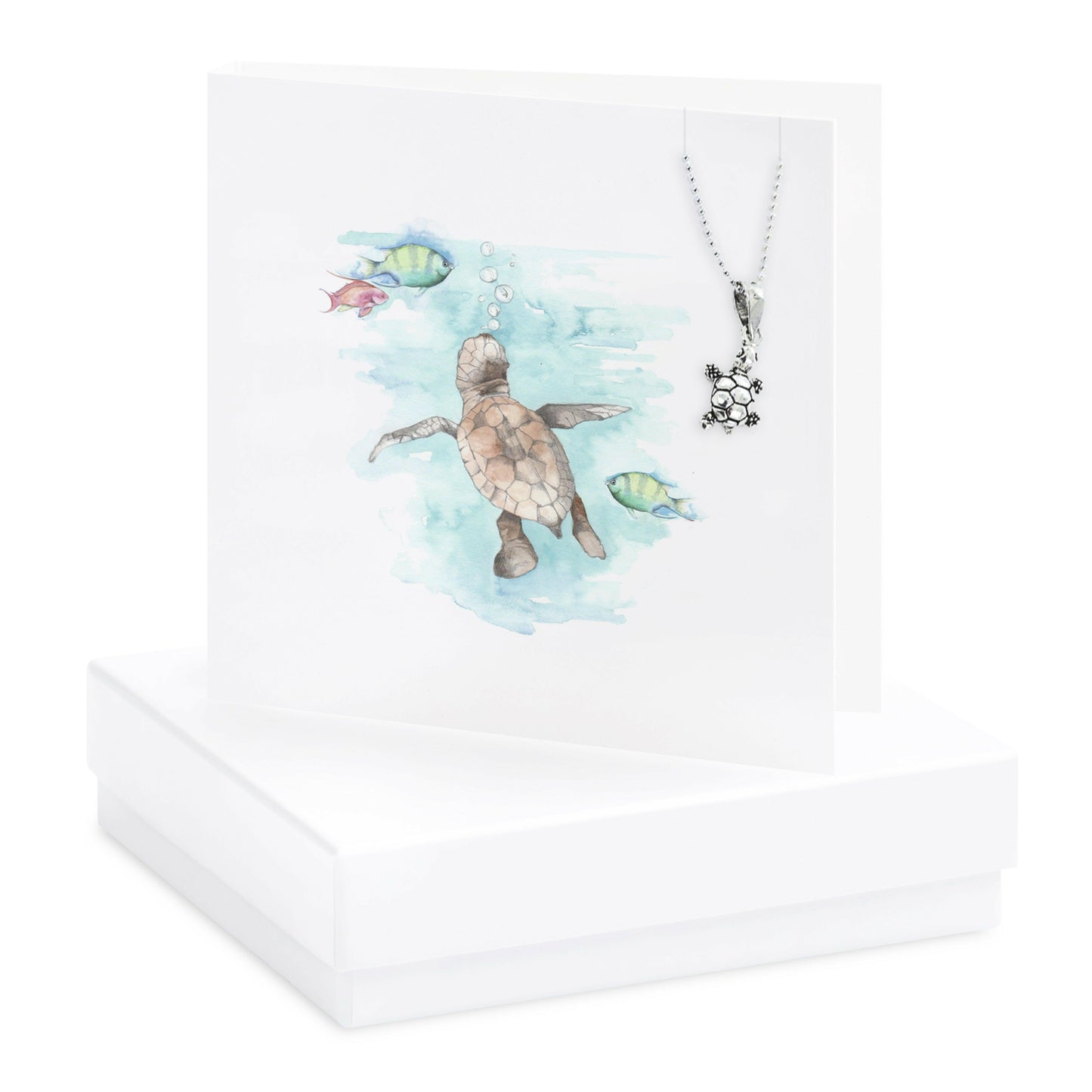 Sterling Silver Turtle Pendant Necklace - Gift Set with Box and Greeting Card - Crumble and Core