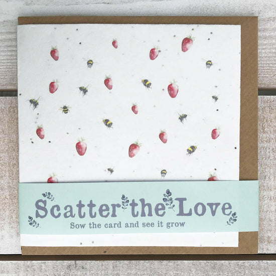 Scatter the Love Plantable Bees & Strawberries Seed Card - Crumble and Core