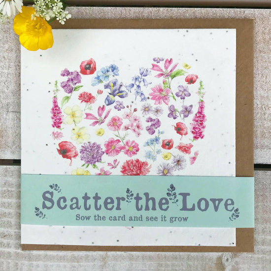 Scatter the Love Plantable Floral Heart Seed Card - Crumble and Core